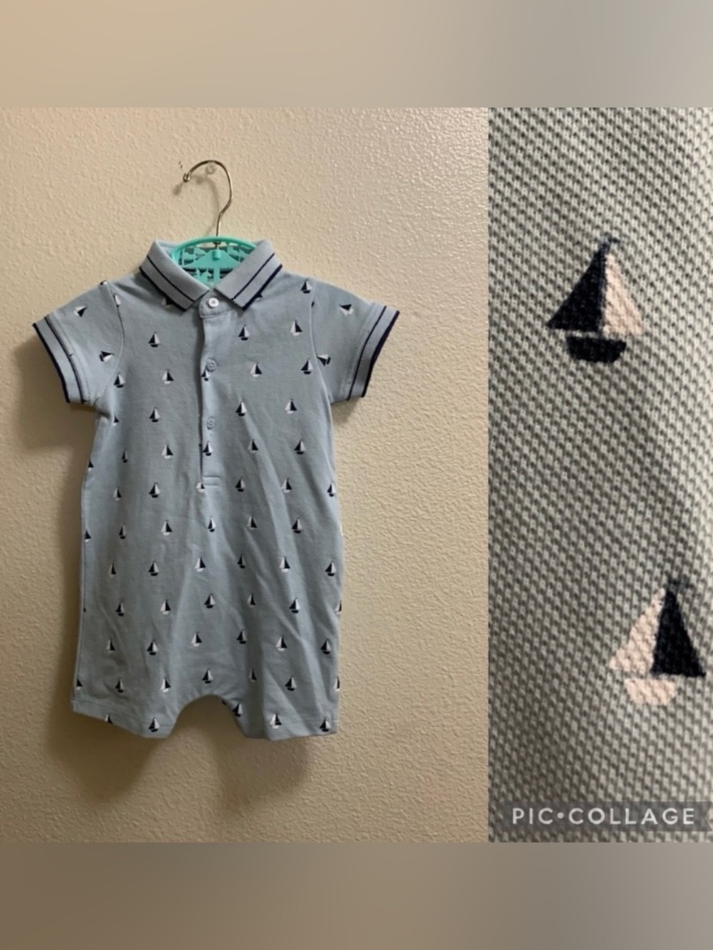 Next Baby UK Brand Sailboat Blue Romper 3-6 Months Easter Boat Buttons Snaps